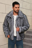 Grey Lapel Faux Fur Short Winter Men's Coat