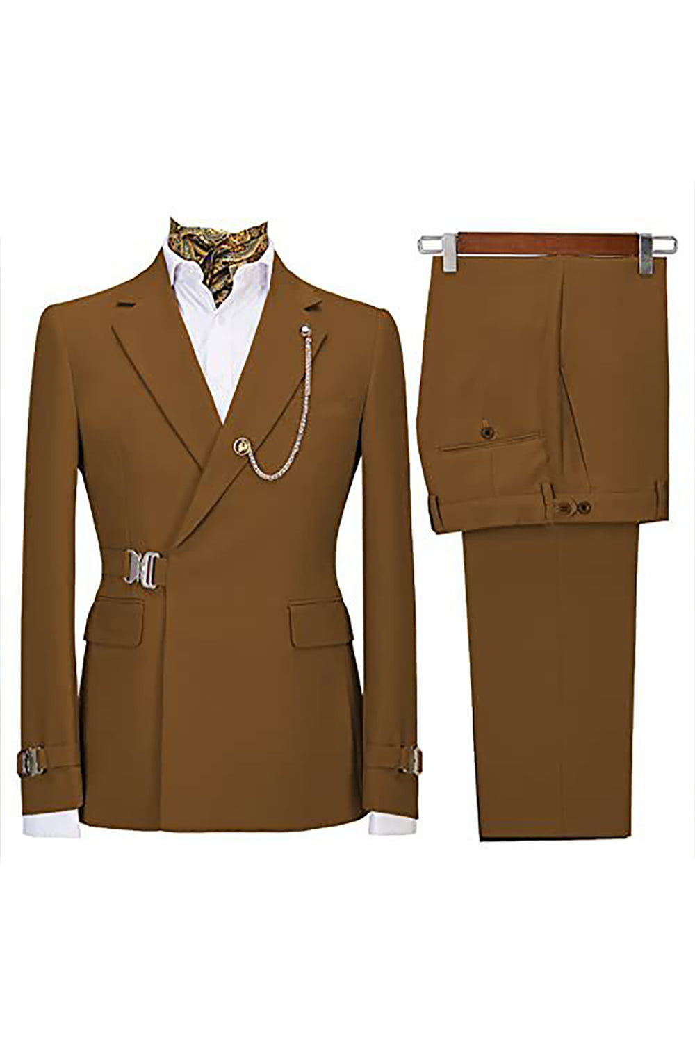 Navy Notched Lapel 2 Pieces Slim Fit Men Formal Suits with Lapel Chain