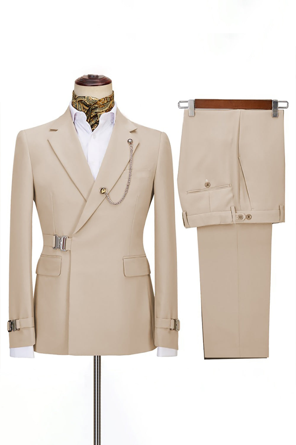 Navy Notched Lapel 2 Pieces Slim Fit Men Formal Suits with Lapel Chain