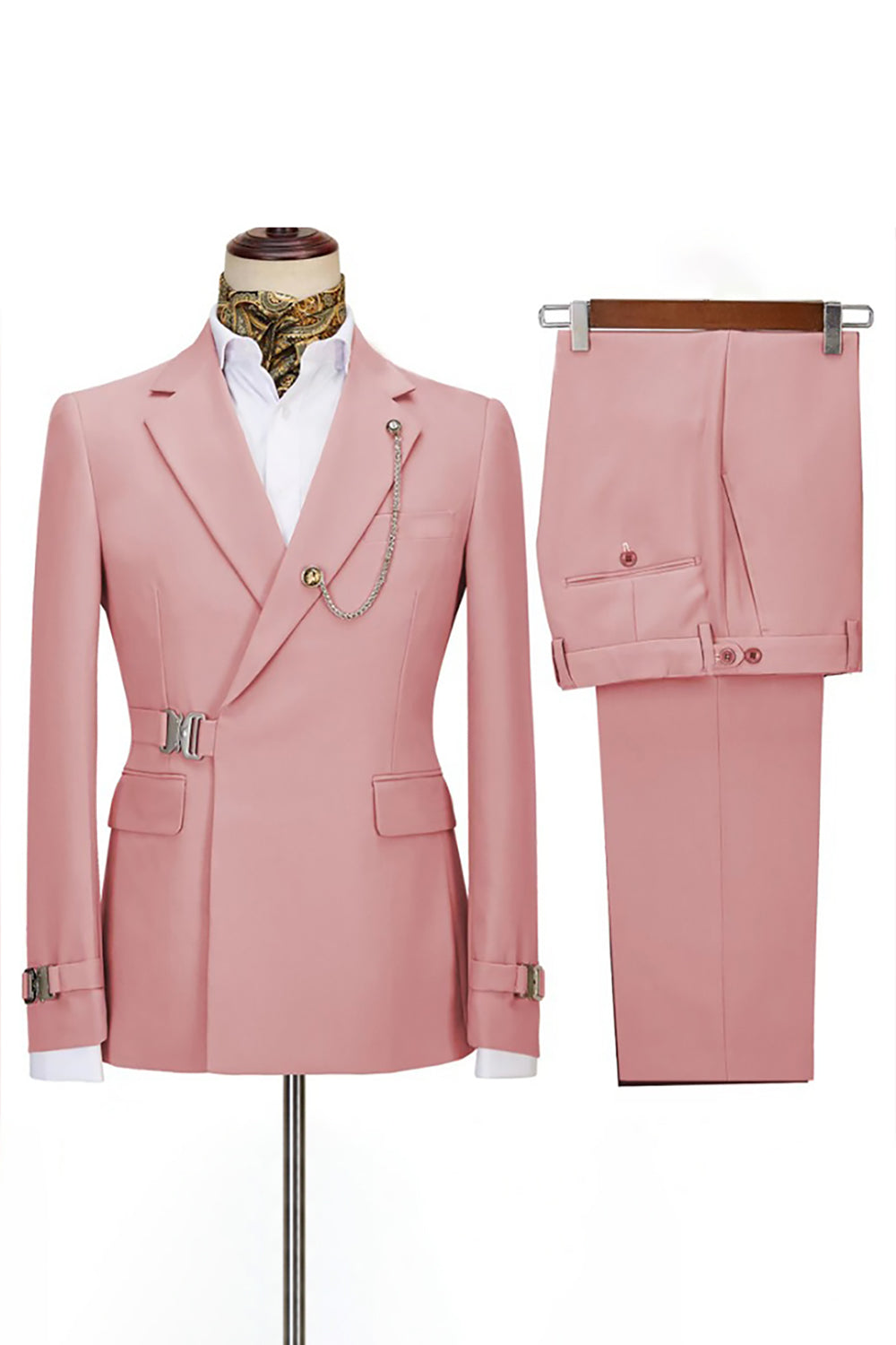 Navy Notched Lapel 2 Pieces Slim Fit Men Formal Suits with Lapel Chain