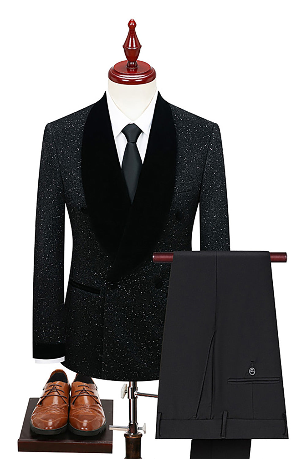 Sparkly Navy Shawl Lapel 2 Pieces Slim Fit Men Formal Suits