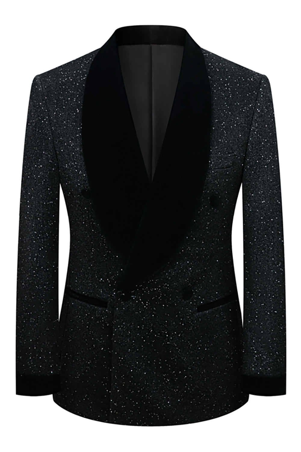 Sparkly Navy Shawl Lapel 2 Pieces Slim Fit Men Formal Suits