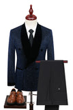 Sparkly Navy Shawl Lapel 2 Pieces Slim Fit Men Formal Suits