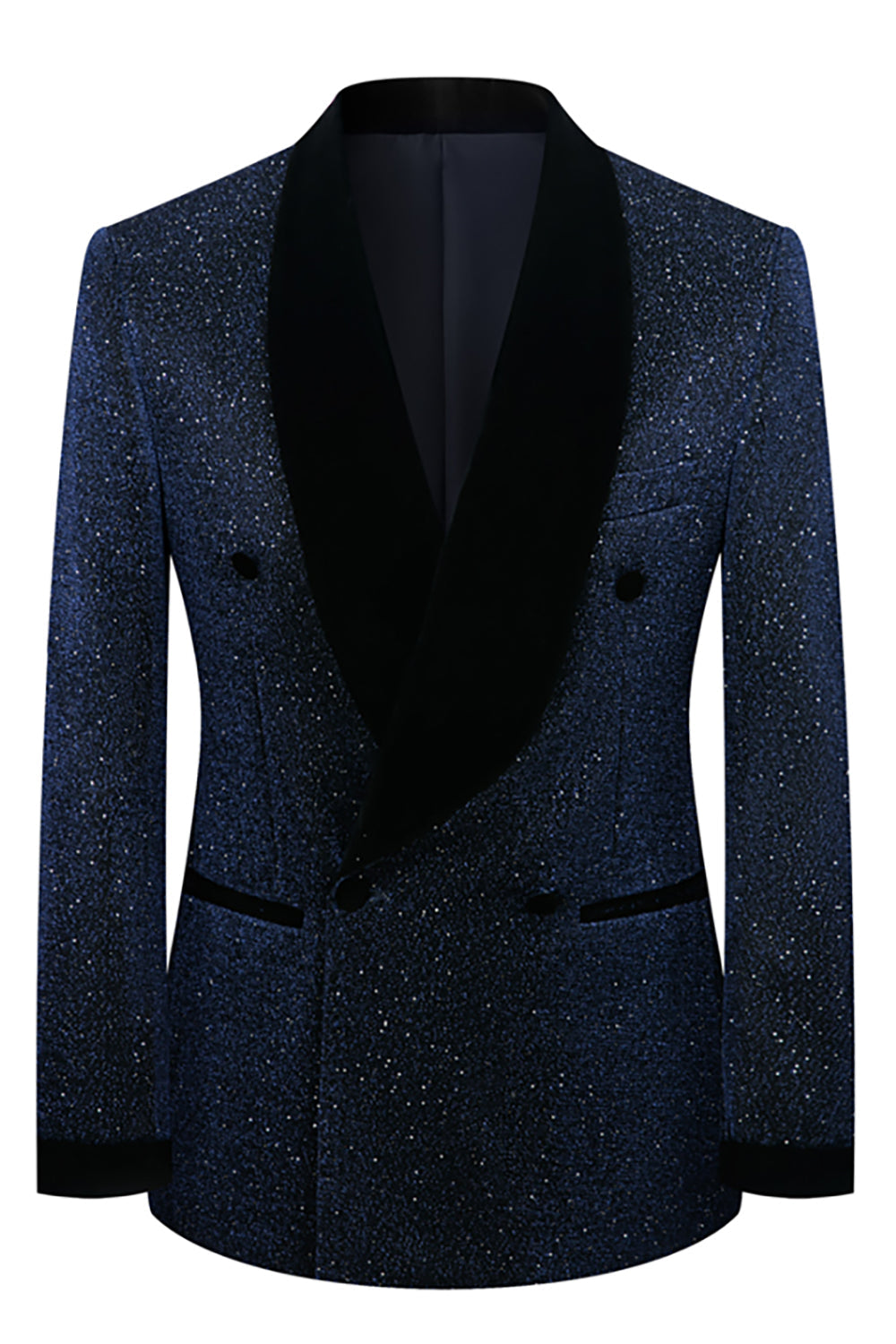 Sparkly Navy Shawl Lapel 2 Pieces Slim Fit Men Formal Suits
