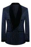 Sparkly Navy Shawl Lapel 2 Pieces Slim Fit Men Formal Suits