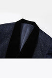 Sparkly Navy Shawl Lapel 2 Pieces Slim Fit Men Formal Suits