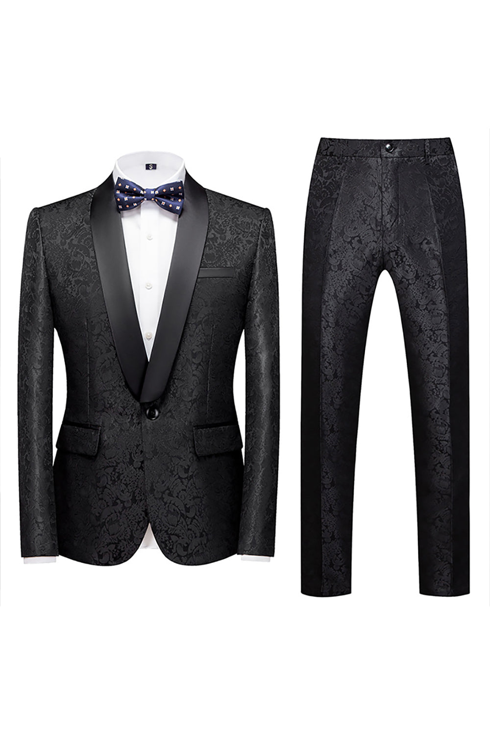 Jacquard Blue Shawl Lapel 2 Pieces Men Formal Suits