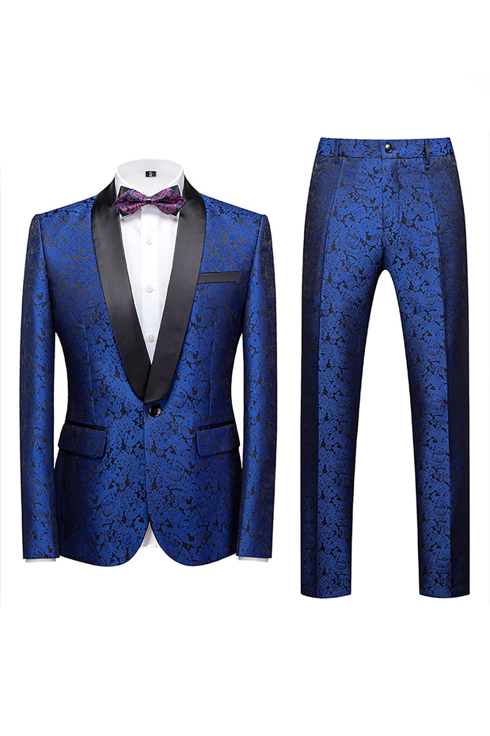 Jacquard Blue Shawl Lapel 2 Pieces Men Formal Suits