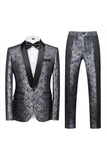 Jacquard Blue Shawl Lapel 2 Pieces Men Formal Suits