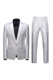 Jacquard Blue Shawl Lapel 2 Pieces Men Formal Suits