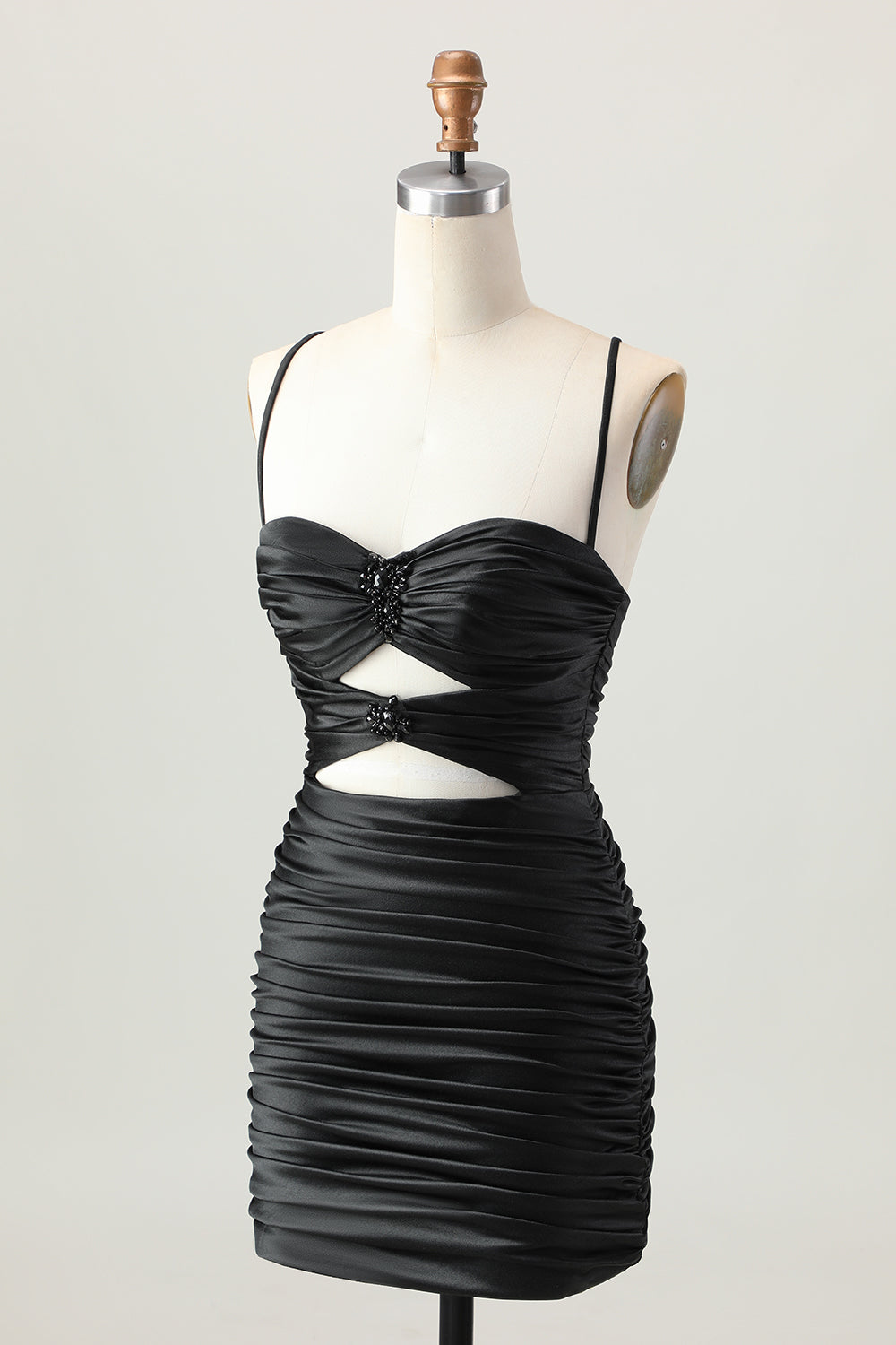 Dark Khaki Ruched Cut-Out Tight Mini Homecoming Dress with Lace Up Back