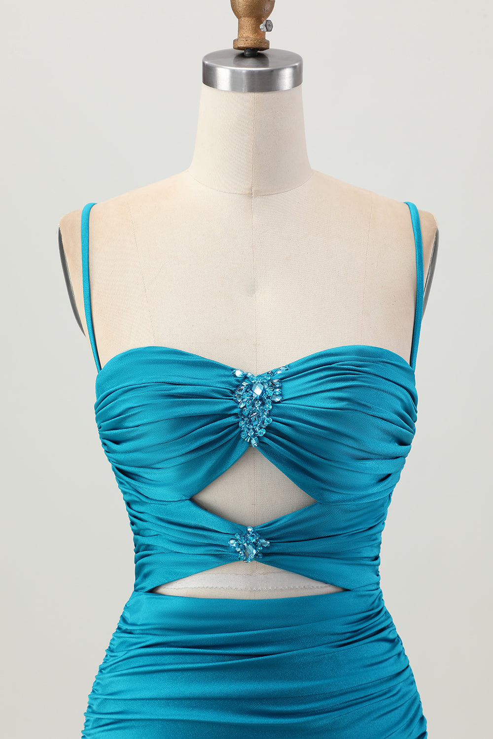 Dark Khaki Ruched Cut-Out Tight Mini Homecoming Dress with Lace Up Back