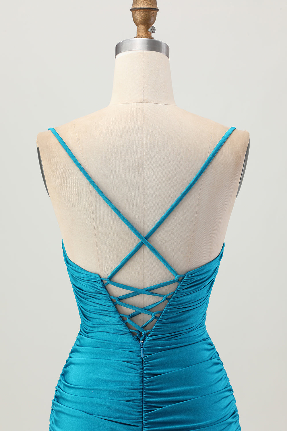 Dark Khaki Ruched Cut-Out Tight Mini Homecoming Dress with Lace Up Back