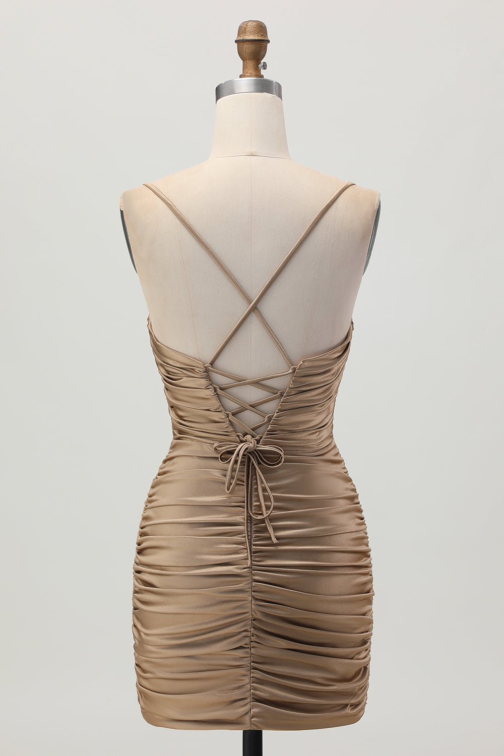 Dark Khaki Ruched Cut-Out Tight Mini Homecoming Dress with Lace Up Back
