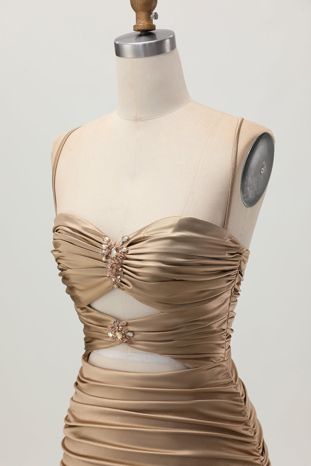 Dark Khaki Ruched Cut-Out Tight Mini Homecoming Dress with Lace Up Back