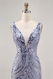 Sparkly Lilac V-Neck Sequins Bodycon Homecoming Dress