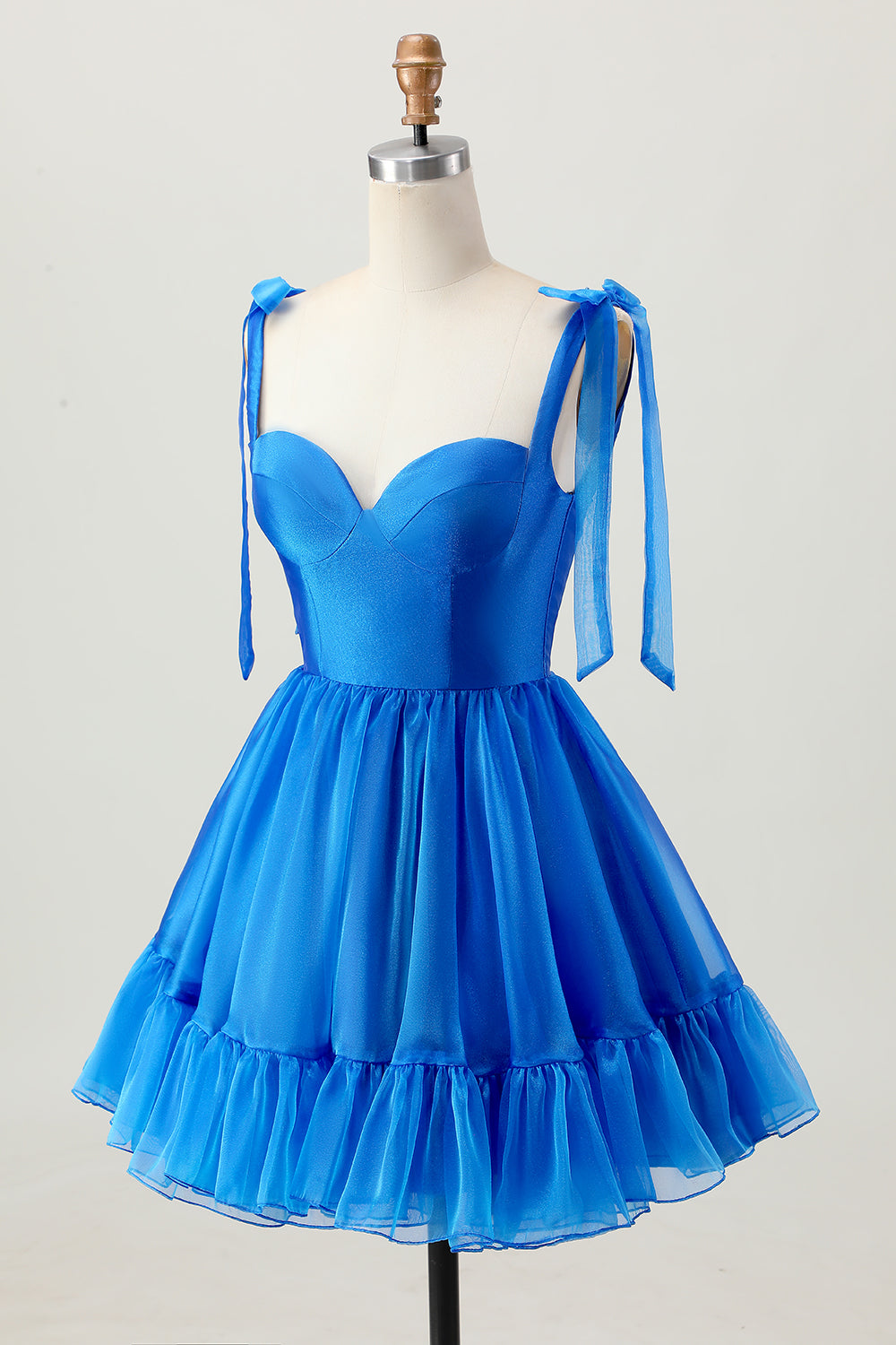 A Line Royal Blue Spaghetti Straps Ruffled Homecoming Dress