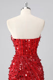 Sparkly Fuchsia Strapless Tight Short Sequins Corset Homecoming Dress with Beading