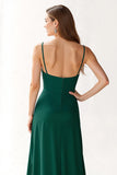 Dark Green Sheath Chiffon Spaghetti Straps Long Bridesmaid Dress