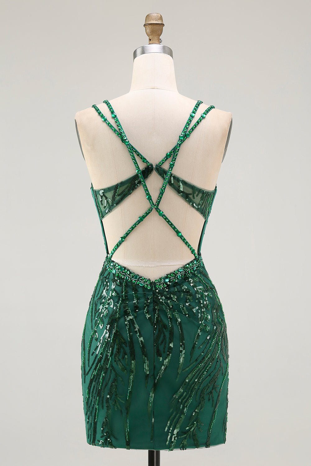 Sparkly Dark Green Bodycon Backless Short Corset Homecoming Dress with Sequins