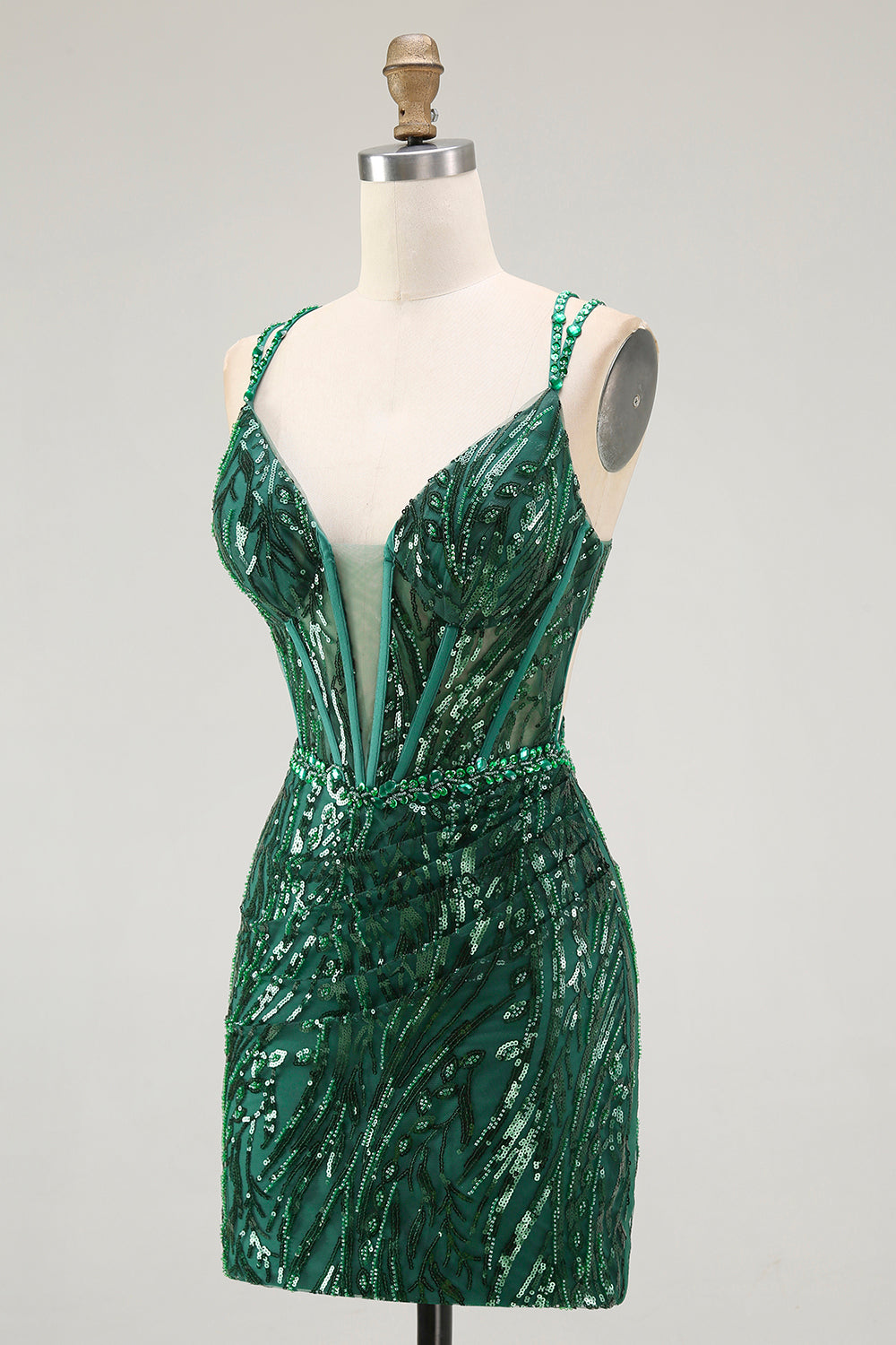 Sparkly Dark Green Bodycon Backless Short Corset Homecoming Dress with Sequins