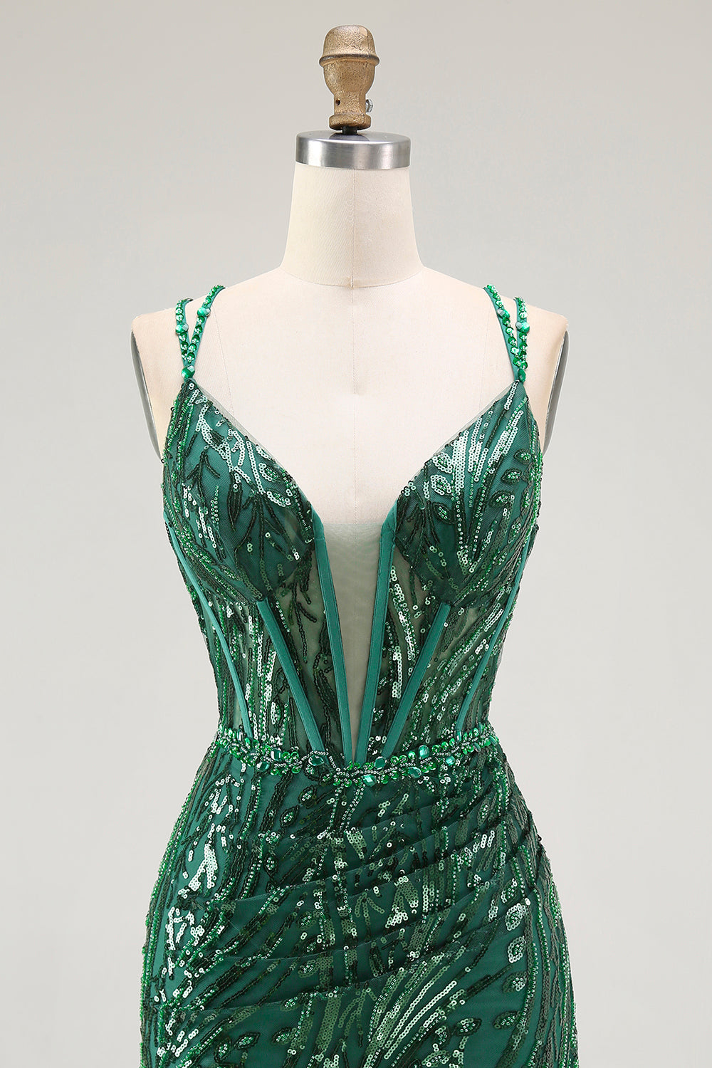 Sparkly Dark Green Bodycon Backless Short Corset Homecoming Dress with Sequins