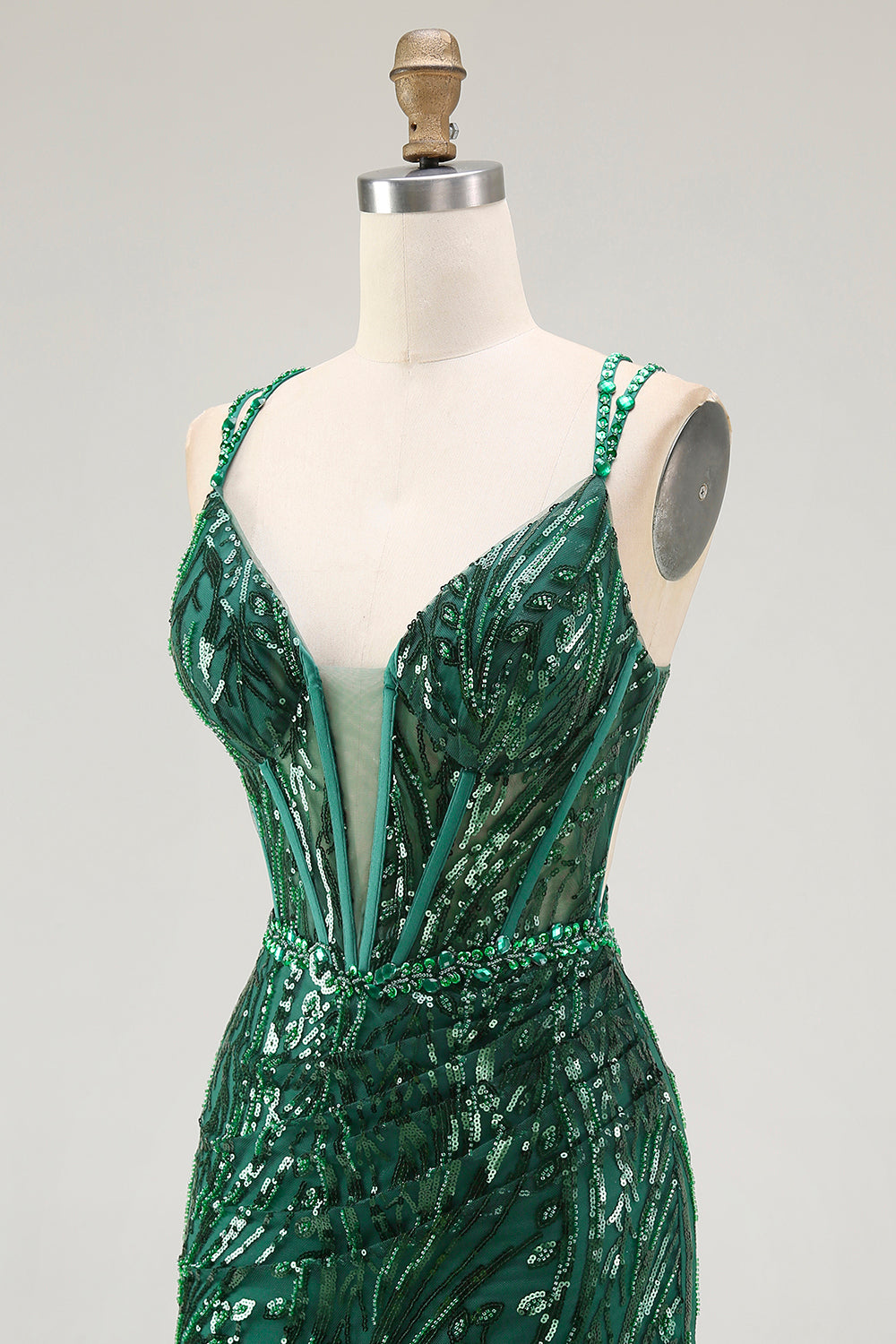Sparkly Dark Green Bodycon Backless Short Corset Homecoming Dress with Sequins