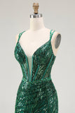 Sparkly Dark Green Bodycon Backless Short Corset Homecoming Dress with Sequins