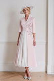 Candy Pink Floral A Line High Neck Pleated Long Mother of the Bride Dress