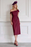 Off the Shoulder Burgundy Sheath Chiffon Long Mother of the Bride Dress