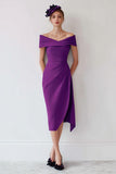 Grape Off the Shoulder Sheath Long Mother of the Bride Dress with Slit