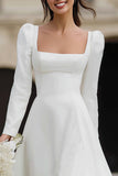 Ivory A Line Satin Square Neck Long Sleeves Wedding Dress with Ruffles
