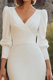 White Sheath Long Sleeve Midi Engagement Dress