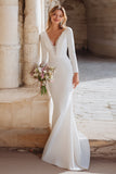 Ivory Mermaid V-Neck Maxi Wedding Dress with Sleeves