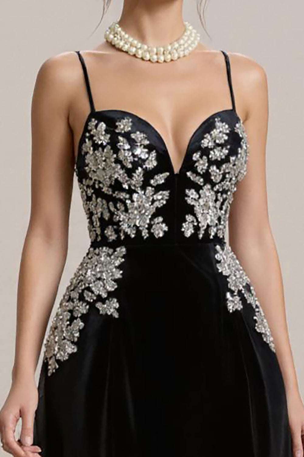 Black A Line Spaghetti Straps Long Black Tie Dress with Appliques