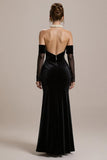Black Mermaid Off the Shoulder Long Black Tie Dress with Sleeves