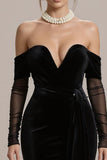 Black Mermaid Off the Shoulder Long Black Tie Dress with Sleeves