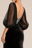 Black Mermaid V-Neck Long Sleeves Black Tie Dress with Lace