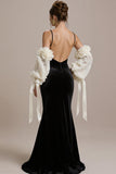 Black Velvet Spaghetti Straps Mermaid Long Formal Dress with Sleeves