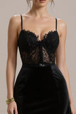 Black Velvet A Line Corset Long Formal Dress with Lace