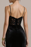 Black Velvet A Line Corset Long Formal Dress with Lace