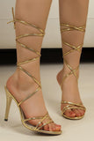 Golden Gladiator Strappy Open Toe Stiletto Heel Sandals