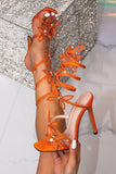 Sparkly Orange Beaded Strappy Stiletto Heel Sandals with Butterflies