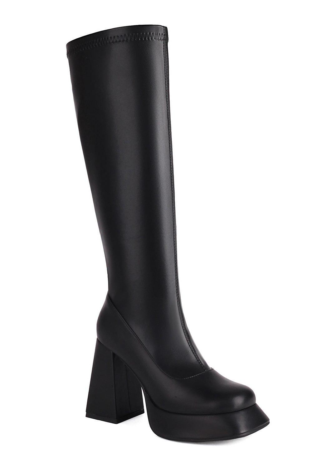 Black Platform Chunky High Heel Knee High Boots