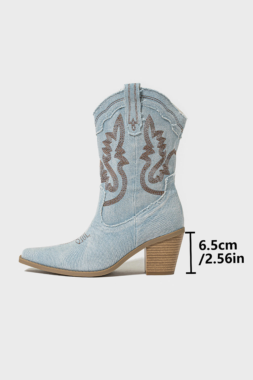 Dark Blue Wide Calf Pointed Toe Chunky Heel Embroidered Cowgirl Boots