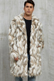 Grey Faux Fur Notched Lapel Long Winter Men's Coat
