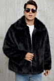 Black Fluffy Faux Fur Lapel Short Winter Men's Coat