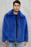Black Fluffy Faux Fur Lapel Short Winter Men's Coat