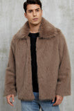 Black Fluffy Faux Fur Lapel Short Winter Men's Coat