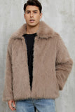 Black Fluffy Faux Fur Lapel Short Winter Men's Coat